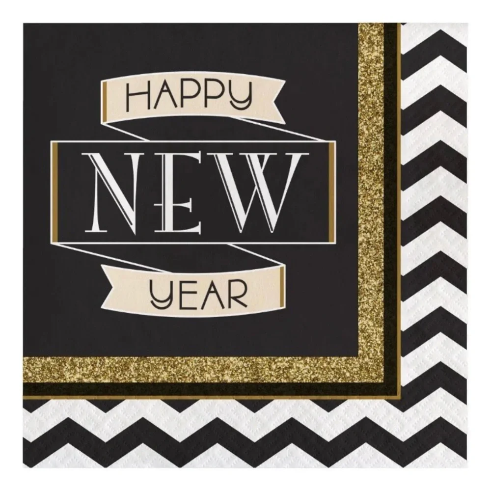 Happy New Year Dinner Napkin & Cheers Cocktail Napkin 16 Ct. (Set of 2)